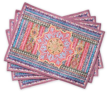 Maison d' Hermine Ispahan 100% Baumwolle Set mit 4 Tischsets für den Esstisch | Küche | Hochzeit | Alltag | Dinnerpartys | Thanksgiving/Weihnachten (33CM x 48CM)