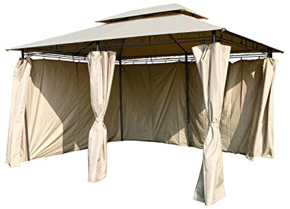 Mojawo XXL Hochwertiger Metall Gartenpavillon Eventpavillon Sonnenschutz Festzelt Zelt Pavillon inkl. Seitenteile 3x4m, Farben:Taupe