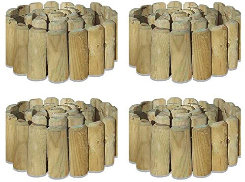 AAMEN Wooden Border Edging, Log Border Rolls, Outdoor Garden Lawn Edging, Garden Fence, 1.8m x 15cm (Pack Of 4)