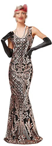 Vestito da cerimonia nuziale lungo del partito del vestito da cocktail della sirena 1920S, Oro rosa, XL