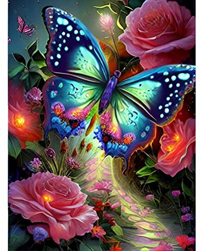 DPHERO DIY Schmetterling Diamant Painting Bilder für Erwachsene Kinder,5D Blumen Diamond Painting Set,DIY Strass Bilder Tier Diamant Kunst Kits,Runde Steine Diamant Painting für Zuhause Dekor 30x40cm