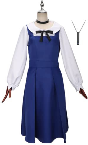 Cosplay Chainsaw Man Costume Anime Outfits Uniform with Necklace Anime Character Higashiyama Kobeni Halloween Carnival Party Dress Up for Adults Suitable for Stage Play, Anime Expo, Gift,Blue,M