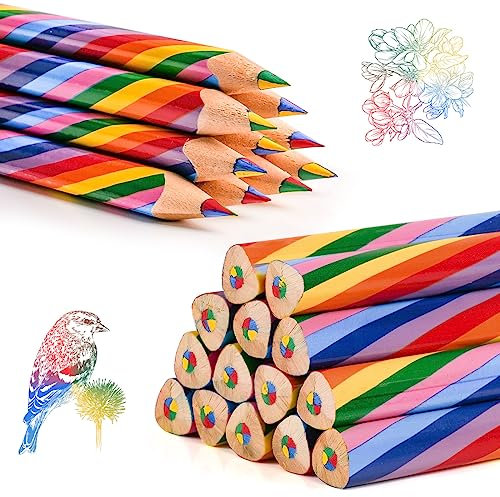 Ailvor Regenbogen Buntstifte,24 Stück Buntstifte Kinder,Dreikant Farbstifte Set für Kinder Zeichnung Pencil, Schule Büro Haushaltswaren