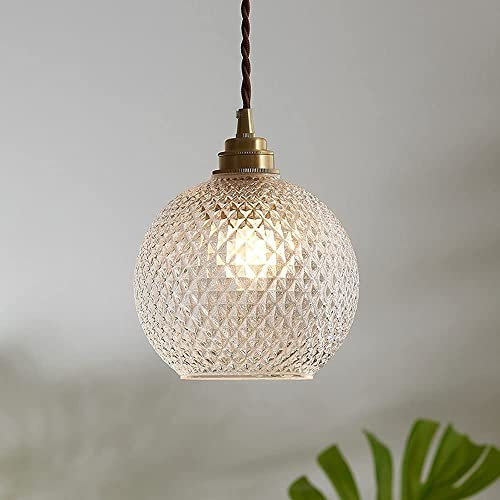 Lustre en verre transparent créatif, éclairage suspendu abat-jour en verre soufflé à la bouche, forme de boule de style nordique lampe suspendue de décoration rétro, base E27 Droplight Interesting