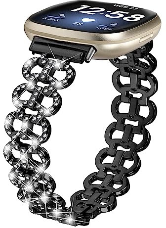 Miimall Armbänder Kompatibel mit Fitbit Versa 4 Armband, Legierung Metall Glitzer Strass Diamant Damen Ersatzarmband für Fitbit Versa 4/Fitbit Sense 2 -Schwarz