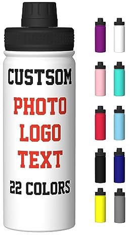 Personalised Water Bottles with Name/Photo for Kids Adults, Custom Stainless Steel Insulated Drink Bottle with Picture Text for Women Mens, Large Capacity Sports Bottle for Hiking Travel, White