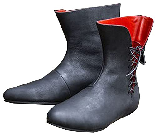 Medievale PU Stivali in Pelle Scarpe retrò delle Donne degli Uomini Cavaliere Corto Stivaletti Piatto Jazz Stivali di Modo per Le Donne Cosplay Festival Larp Scarpe per Cosplay,Nero,43