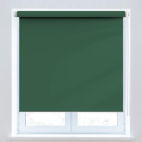 No Drill Blinds Curtains 90 x 150 cm, UV Protection privacy protection Trimmable Roller Blind, with Aluminium Rail, for Window and Door, Dark Green