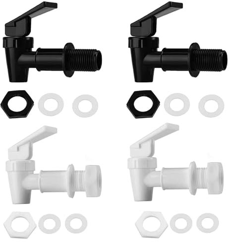 4 Pezzi Llave de Agua de plástico Libre de BPA, Grifo de Agua de Repuesto para encimera, Cubo de Agua del hogar, para Barril de Cerveza, Vaso, café, Jugo, Fuente para Beber, Blanco y Negro