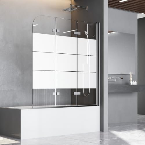 Duschwand für Badewanne 120 x 140 cm Badewannenfaltwand 3-teilig Gestreift Faltbar Duschtrennwand 6mm Nano Glas Schwarz Faltwand Duschabtrennung