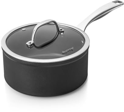 Duxtop Master Stielkasserolle mit Antihaftbeschichtung, harteloxiert, 2 l, kleine Soßentopf mit Deckel, Aluminium-Kochtopf, PFAS-frei, ofenfest bis 260 °C, schwarz