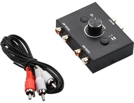MOUDOAUER Bidirektionaler RCA Audio Switch Audio Stereo Switcher (2.5 cm auf 2-Out / 5.1 cm auf 1-Out), Aux Selector Box für Lautsprecher Kopfhörer/Ohrhörer