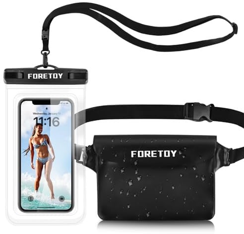 FORETOY wasserdichte Tasche, wasserdichte Handyhülle Unterwasser, wasserdichter Beutel wasserfeste Bauchtasche Schutzhülle mit IPX8 Handytasche für Wassersport, Schwimmen, Bootfahren, Strand usw