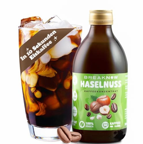 BreakNow - Haselnut Latte - Kaffeekonzentrat mit Haselnuss Aroma - Kaffeesirup - Eiskaffee - Cold Brew - Cappuccino - Frappé - in 10 Sekunden zubereitet - 1 Flasche = 30 Tassen Kaffee