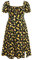 CIDER Plus Size Midi Dress Summer Fruit Patterned Square Neck Puff Sleeve Boho Vacation Casual Midi Dress for Curvy Women, Black, 1X