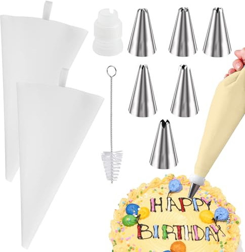 Icing Piping silicone Crema tasca da pasticcere e 6 x acciaio inox ugello set DIY torta fai da te strumento di decorazione