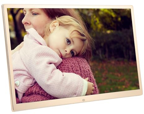 17 Zoll Goldener Ultradünner Digitaler Fotorahmen, Elektronischer Fotorahmen 1440 X 900 HD-Display Elektronischer Fotorahmen mit Fernbedienung 100-240 V (EU-Stecker)