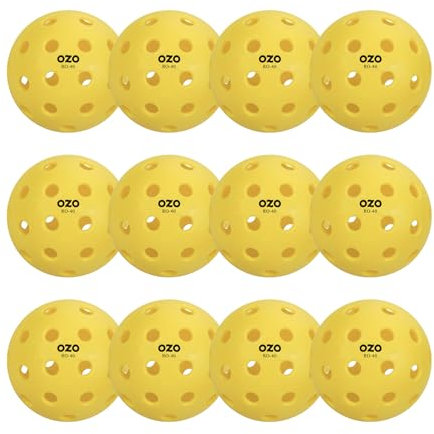 OZO Pickleball - Set di 12 Palline Outdoor, 40 Fori, Stampaggio ad Iniezione - Approvate USAPA