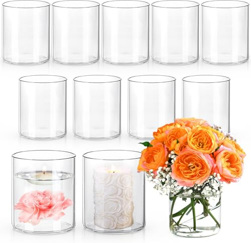 Glasvasen für Tafelaufsätze, 10,2 cm hoch, transparente Glasvasen für Hochzeitsarrangements, dekorative Tischvasen für Blumen und kreative Tischgestaltung, 12 Stück