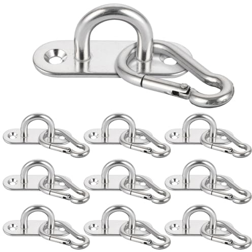 VIDETOL 10 Pièces Crochet Plafond en Acier Inoxydable, Plaque Oeillet M6, Crochet Balancoire Lourds, Kit de Fixation pour Voile D'ombrage, Yoga, Hamacs