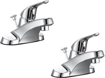 Derengge BF-D3503P-CP Badezimmer-Wasserhahn, polierter Chrom, 3-Loch-Installation, Einhebel-Badezimmerarmatur mit Kunststoffablauf und Wasserversorgungsleitungen, 2 Stück