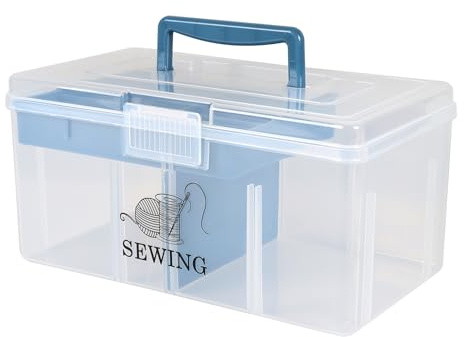 Gzsekken Sewing Box Organiser - 2 Layer With Removable Tray and Divider, Portable Kit, Thread Organiser, Multi-Use for Accessories, Stationery, Art & Crafts