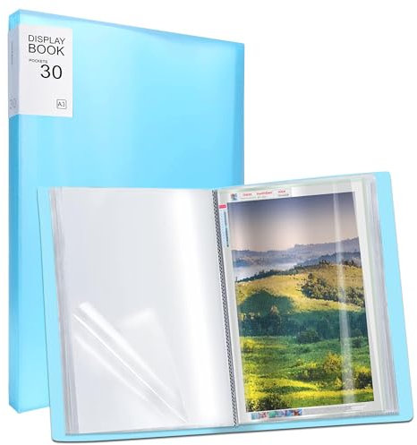 SKRYUIE A3 Diamond Art Painting Storage Book - 60 Diamond Art Painting Capacity, 30 Pages Protectors, 17.2x12.8 inches, Portfolio Folder for Diamond Art Painting Presentation and Organization - Blue