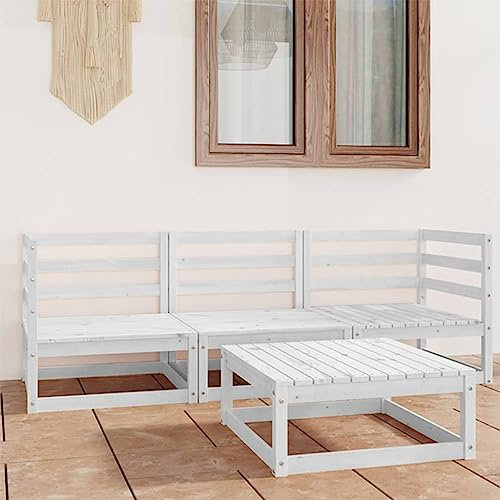 LIANGDONFC möbelsets、balkontisch klein4-tlg. Garten-Lounge-Set Weiß Kiefer MassivholzIdeal für Terrassen, Gärten