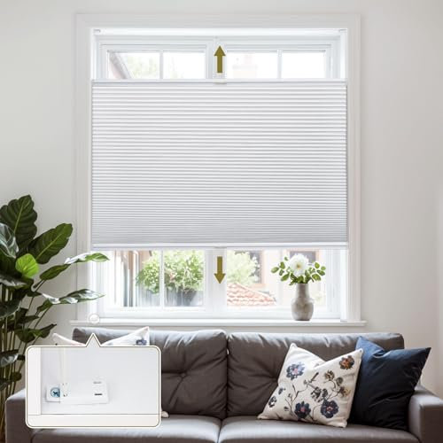 Moonice Cordless Honeycomb Pleated Blinds Blackout Top Down Bottom Up Cellular Blinds Easy Fit Install Inward-Opening Window Shades Heat Insulation Shades for Home White, Custom Size