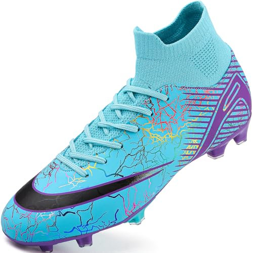 situkeke Herren Fußballschuhe High Top Spikes Fussballschuhe Jugendliche Cleats Professionelle Athletics Trainingsschuhe Outdoor Sport Cyan 41 EU