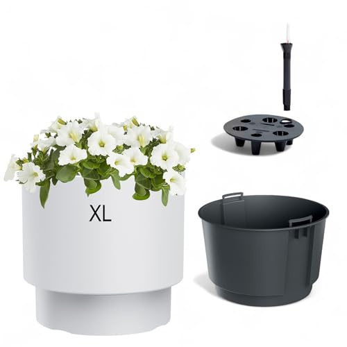 MELTOM Pot de fleurs avec insert amovible rond Résistant au gel Moderne Mat + système d'arrosage (Blanc, XL - 40 cm)