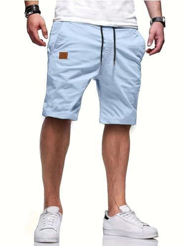 Tansozer Short Homme Ete Bermuda Shorts Homme Cargo Short Léger Respirant Chino Short Taille Élastique Shorts pour Hommes Decontracté Short Court Homme Cotton Casual Shorts avec Poches Bleu Ciel L