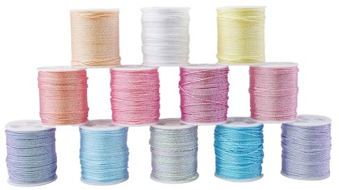 Luabue 12 Rouleaux Fil de Nylon Corde en Nylon Tressée Cordon de Nylon Fil 0,8 mm x 15m pour Faire des Bracelets Macramé, Artisanat, Capteur de Rêves DIY Bijoux Perle