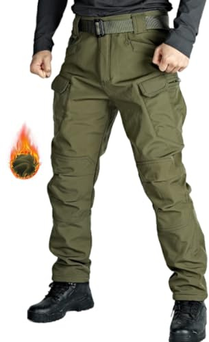 WINKEEY Pantalon de Travail Homme Pantalon Tactique Doublé en Polaire Softshell Imperméable Coupe-Vent