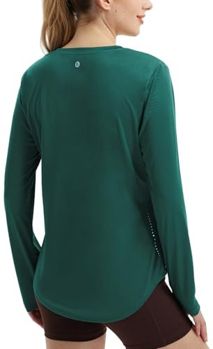 baleaf Women's Running Gym Tops Long Sleeve Quick Dry Lightweight with Reflective UPF50+ Green M