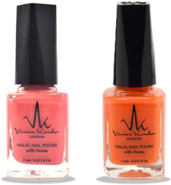 (2Pcs Set) Henna Infused Nail Polish Permeable Nail Polish Halal Vegan Long lasting No UV Needed (Sunset, Coral Reef)