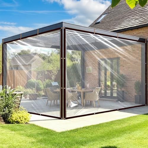 Clear Vinyl Tarp - 6x6 Plastic Tarps Heavy Duty Waterproof with Grommets Porch Cover for Winter Tarpaulin Patio Windows Outdoor Plant Garden Chicken Coop Porch Gazebo Lonas