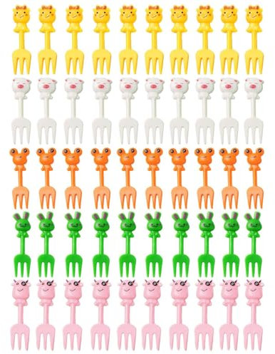 HDGSAFD 50 Pezzi di Forchetta da Frutto di Rana, Forchetta di Frutta Cartografa Creativa, Forchetta di Frutta Divertente, Posate di Plastica per Bambini.