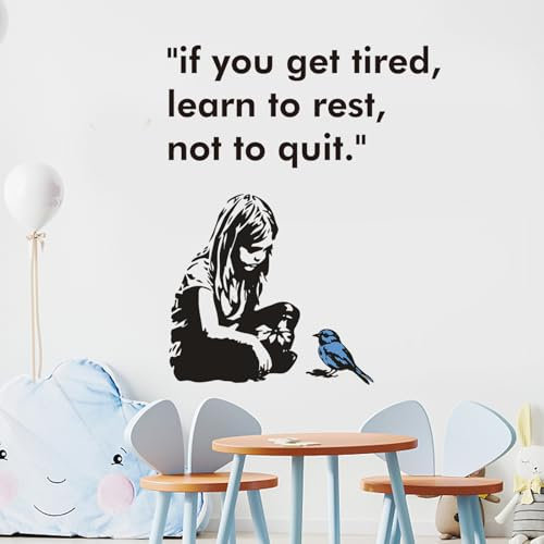 PLIGREAT Banksy Wandaufkleber Mit Mädchen Und Vogel Entfernbare Vinyl Wandaufkleber Straßen Banksy Graffiti Wandkunst Wandbilder Für Schlafzimmer Kinderzimmer Büro Zuhause Wanddeko