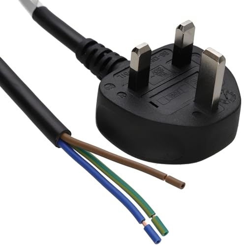 kenable Power Cable UK Plug 10A Fused to Bare Wire Ends 1.00mm² 3 Core Flex Lead 3m Black