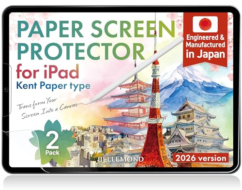 BELLEMOND Kent Paper Pellicola protettiva per iPad Pro 12,9 (2a/1a generazione, 2017/15 - con pulsante Home) | Pellicola in PET con superficie liscia per schizzi e appunti | Made in Japan | 2 set