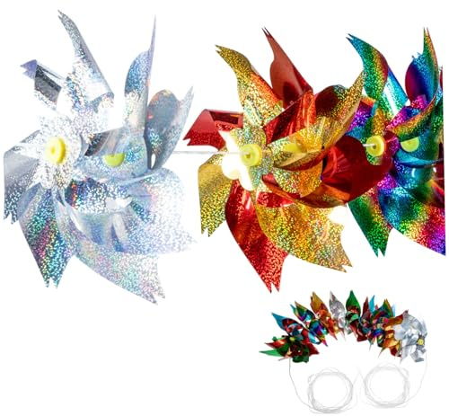 LOORGVEL Reflektierende Windmühlen Girlande Langlebig Robust Vogelschutz Gartendeko Silberfarbene Farbverlaufs Pinwheels für Balkon und Bauernhof Wetterfest und Windstabil