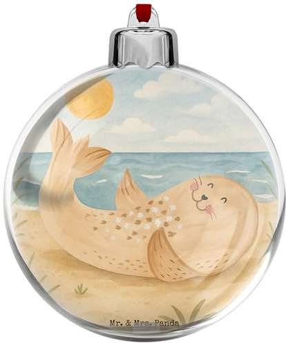 Mr. & Mrs. Panda Weihnachtskugel Robbe Liegen Design - Geschenk, christbaumkugeln, Gute Laune, weihnachtskugeln, Dekokugel, christbaumkugel, Ostsee, Nordsee, weihnachtsbaumkugeln, Seehund, Strand