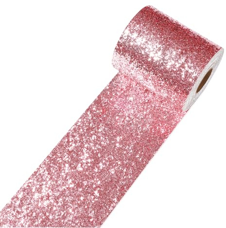 Decotalk Pink Glitter Wallpaper Border Peel and Stick 10X600cm Glitter Wallpaper Border for Walls Removable Pink Wall Vinyl Sparkle Contact Paper Chunky Sequins Sparkle Wall Paper for Party Decorative