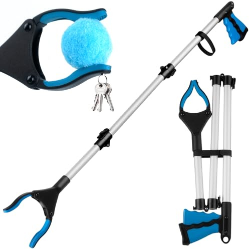 ZUPAPJO Bleu Pince Ramasse Objet Pliable, avec Tête Rotative 360°, Pince pour Ramasser sans se Baisser avec Magnétique, Adapté aux Personnes Âgées, Handicapées et Femmes Enceintes, 110 cm