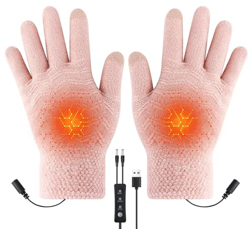 USB Heated Gloves for Women Rechargeable glove with 3 Heat Settings, Touchscreen Winter Thermal Gloves Valentine's Day gifts, Detachable Heating Pads, Knit Hand Warmers for Office,Cycling,Outdoor