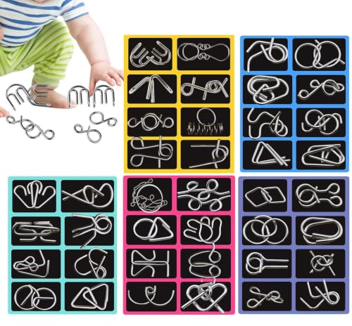40 Stück Metall Knobelspiele Set 3D, Montessoris Metal Puzzle Metallpuzzle