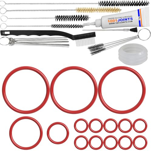 KIT 16 JOINTS ENTRETIEN RÉSERVOIR D'EAU FLOWMETER DÉBITMÈTRE THERMOBLOCK GROUPE D'INFUSION TUYAU MACHINE A CAFÉ REMPLACEMENT COMPATIBLE AVEC DELONGHI EABI EAM ECA ESAM PHILIPS HD5720 AEG (BROSSE XXL)
