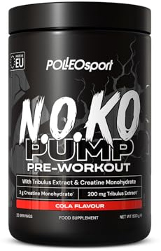 Polleo N.O.KO PUMP Pre-Workout Pulver - Stimulanzienfrei & Koffeinfrei - Mit 3 g Kreatin, Aminosäuren, Acetyl-L-Carnitin, Tribulus, Magnesium & Vitaminen (500 g, Cola)