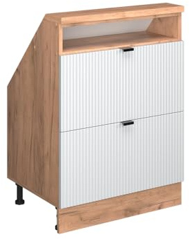 Vicco Dachschrägenschrank Rion, Weiß Riffel, 60 x 81.6 cm mit 2 Schubladen, geeignet für die platzsparende Aufbewahrung unter Dachschrägen